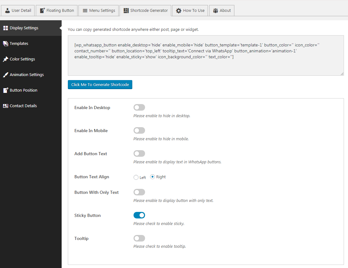 shortcode_display_settings